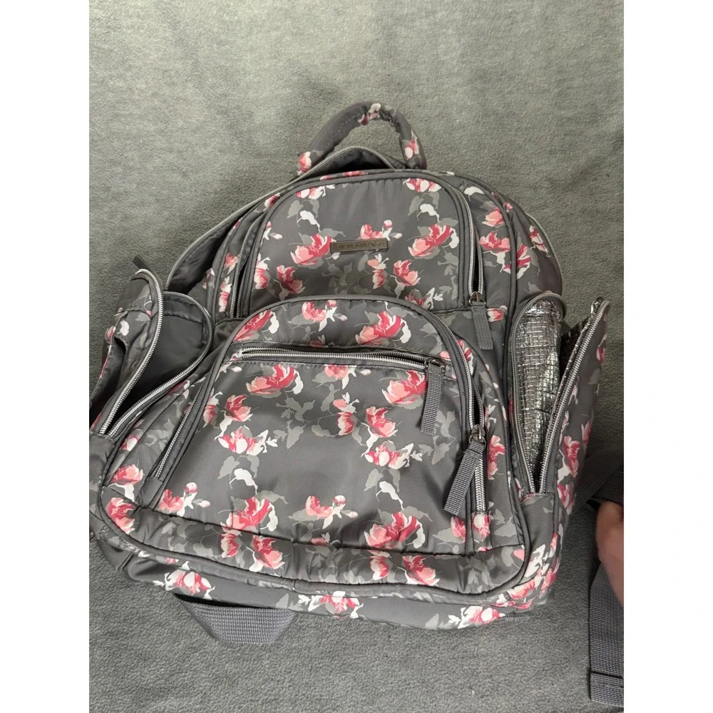 Bananafish Studio Gray Floral Diaper Bag Backpack Insulated Pocket RN 121332